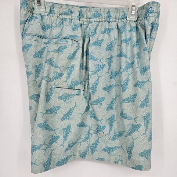 Huk Shorts Mens Large Swimming Trunks‎ Lined Fishing Summer Green All Over Print - Picture 11 of 14